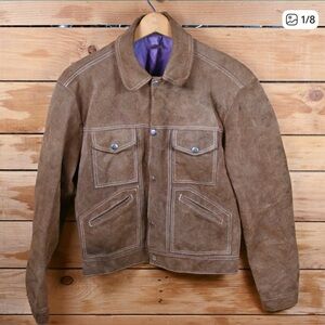 Vintage Roughout Suede Leather Trucker Jacket - Small
